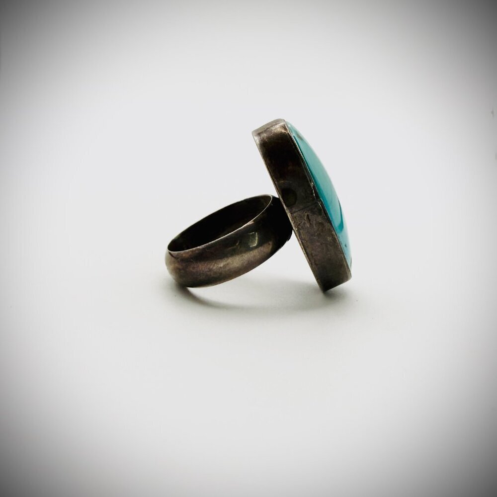 Heavy Patina Sterling Turquoise Ring Size 6.25 – FF Signed - Picture 3 of 5